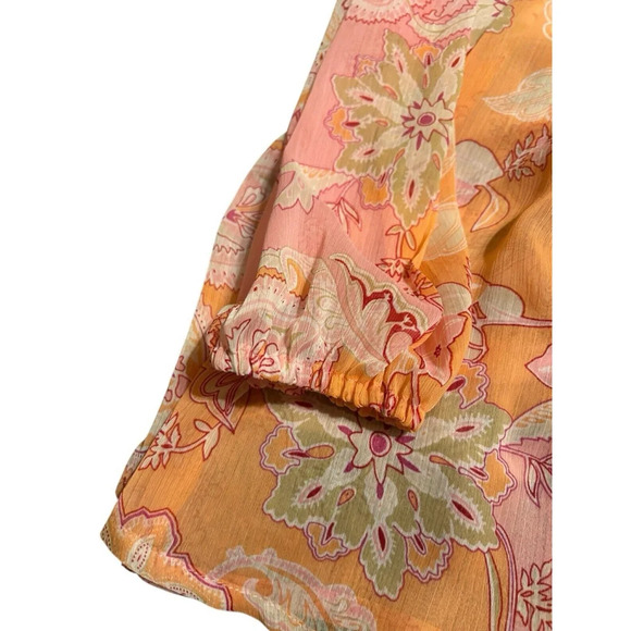 Susan‎ Graver Tunic Blouse Women Size XXS Pink Sheer Paisley Chiffon Peasant - Picture 6 of 10